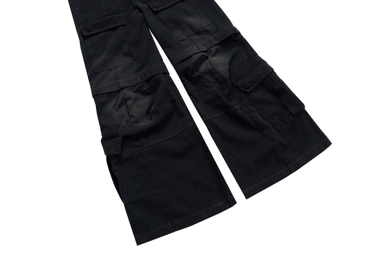 Omirad Black Stacked Wide-Leg Multi-Pocket Cargo Pants