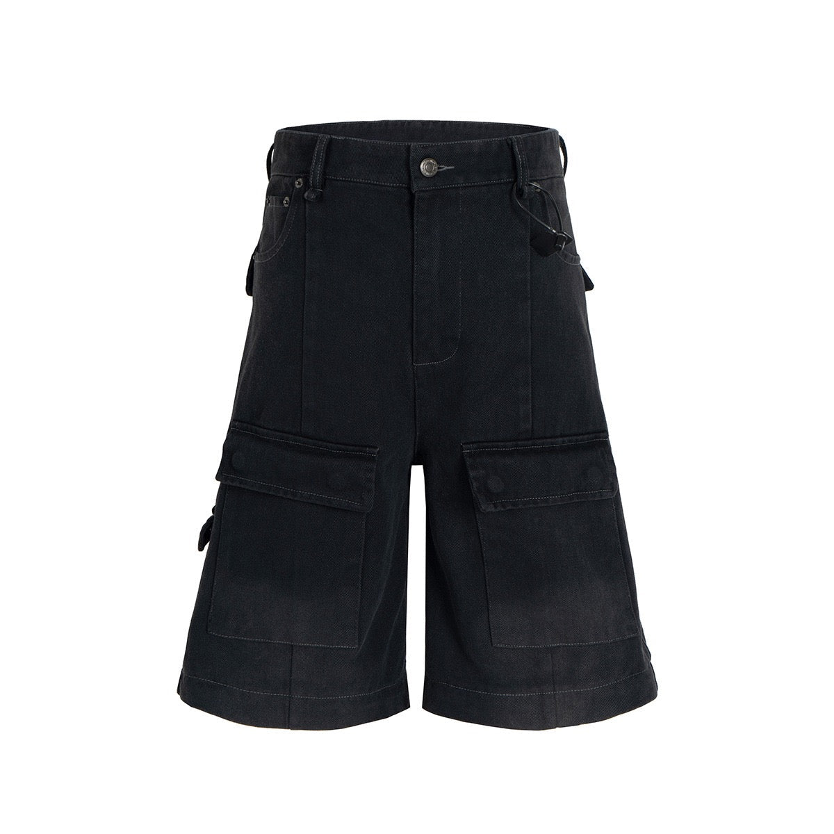 Omirad Black Stacked Wide-Leg Multi-Pocket Cargo Pants