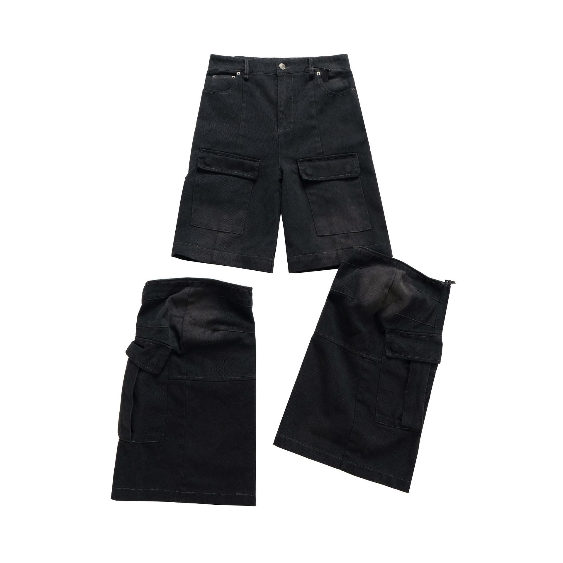 Omirad Black Stacked Wide-Leg Multi-Pocket Cargo Pants