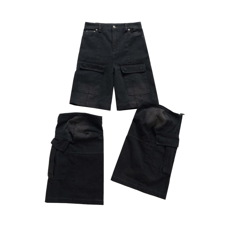 Omirad Black Stacked Wide-Leg Multi-Pocket Cargo Pants