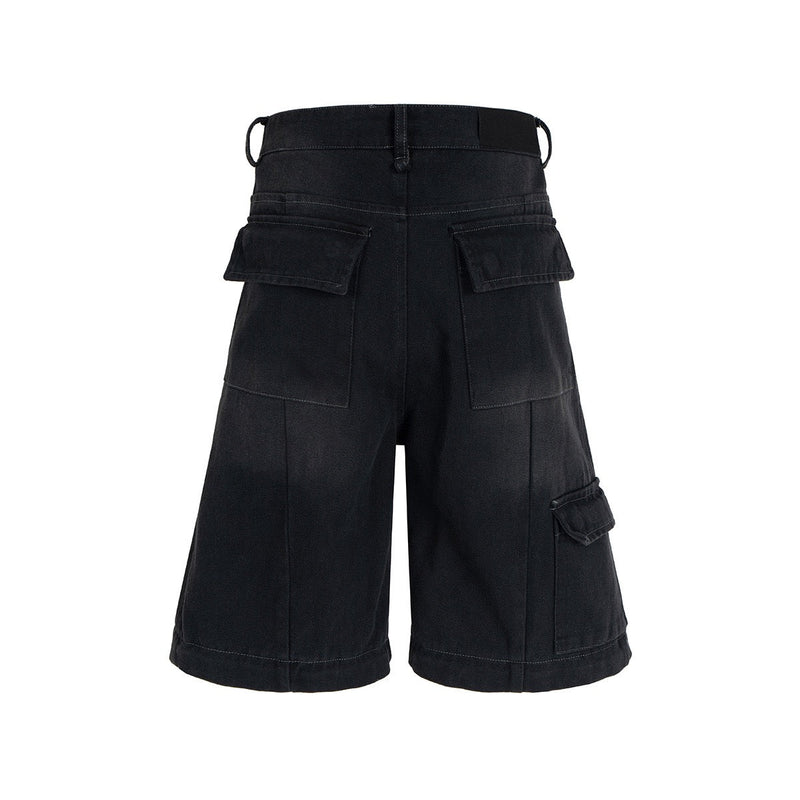 Omirad Black Stacked Wide-Leg Multi-Pocket Cargo Pants