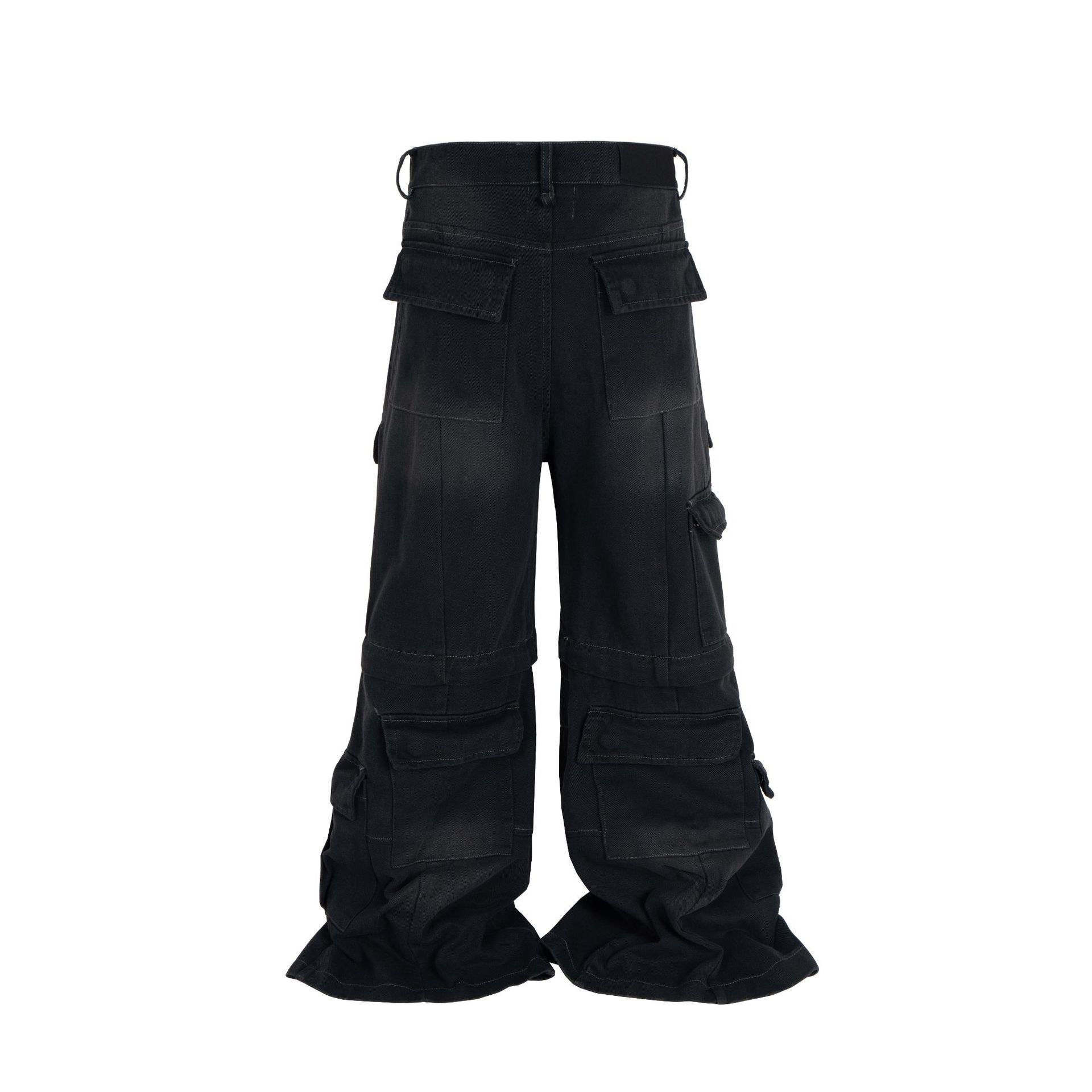 Omirad Black Stacked Wide-Leg Multi-Pocket Cargo Pants