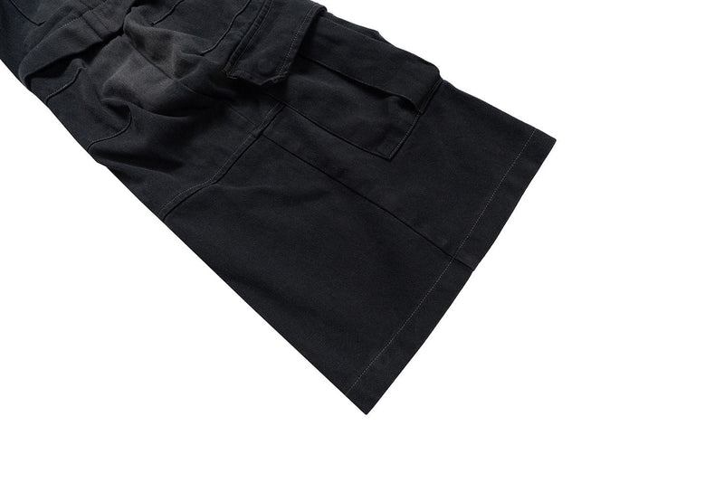 Omirad Black Stacked Wide-Leg Multi-Pocket Cargo Pants