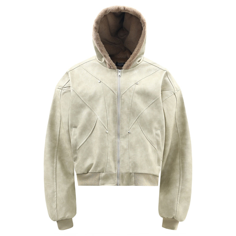 Omirad Hooded PU Leather Bomber Jacket | Cropped Streetwear