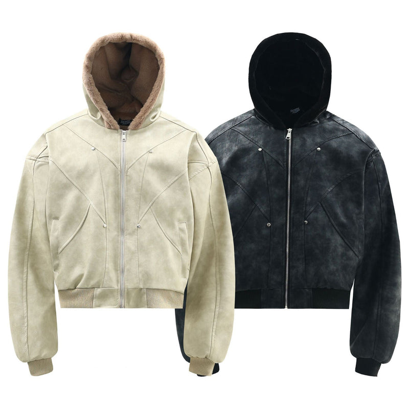 Omirad Hooded PU Leather Bomber Jacket | Cropped Streetwear