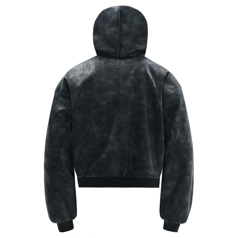 Omirad Hooded PU Leather Bomber Jacket | Cropped Streetwear