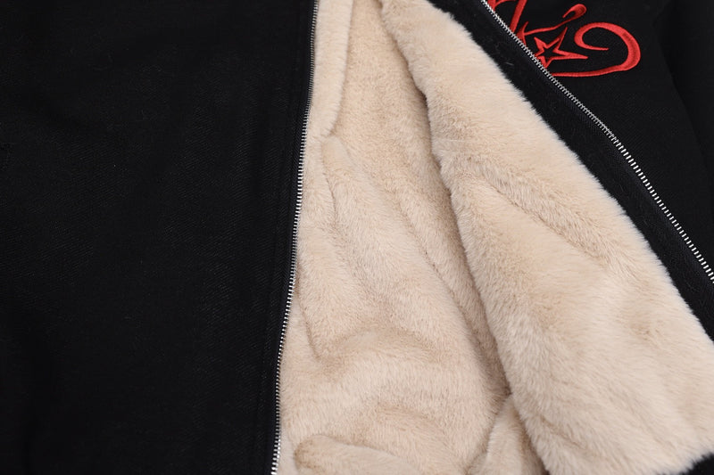 Faux-Fur Hood Embroidered Cropped Bomber Jacket | Streetwear