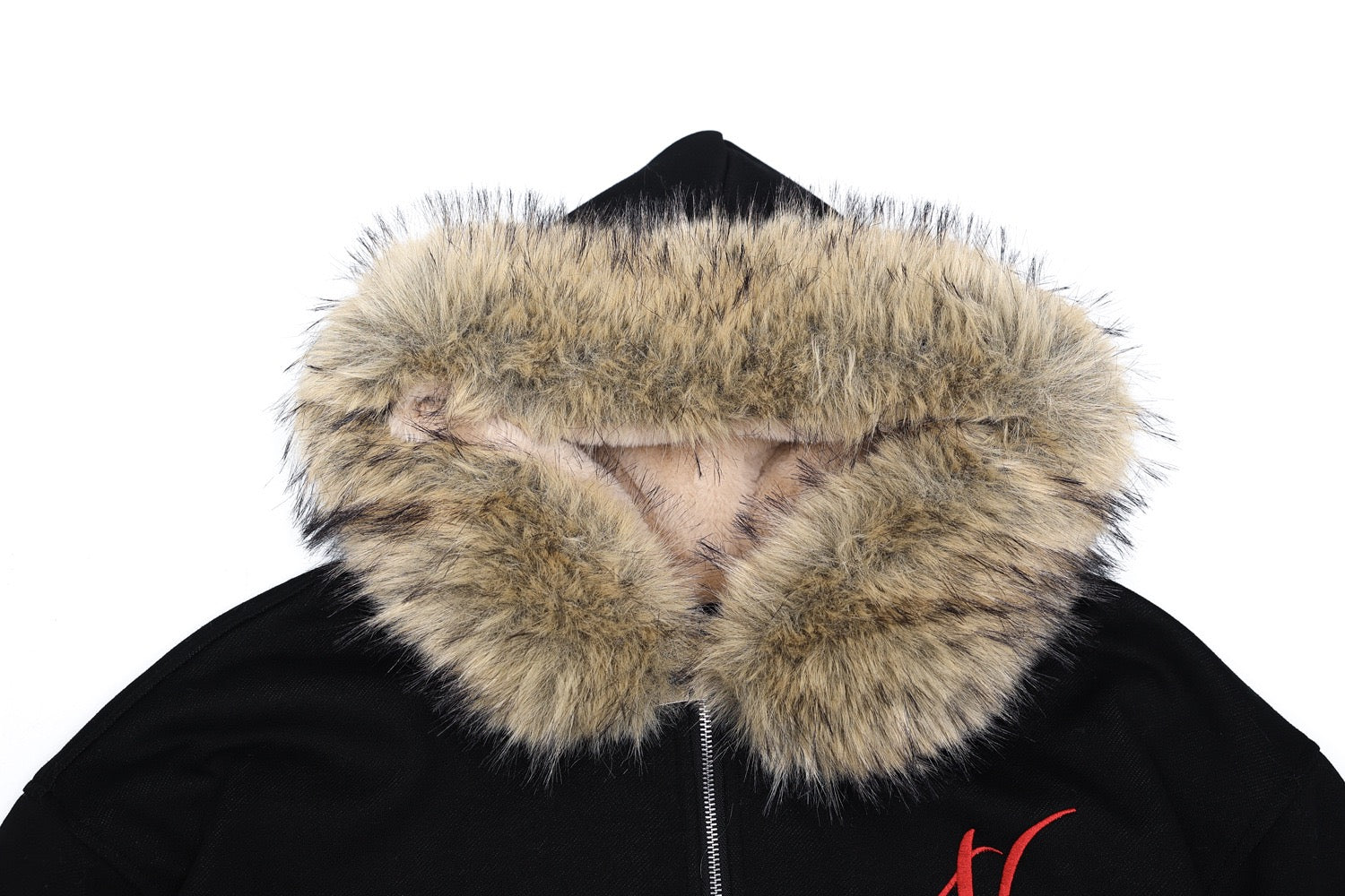 Faux-Fur Hood Embroidered Cropped Bomber Jacket | Streetwear