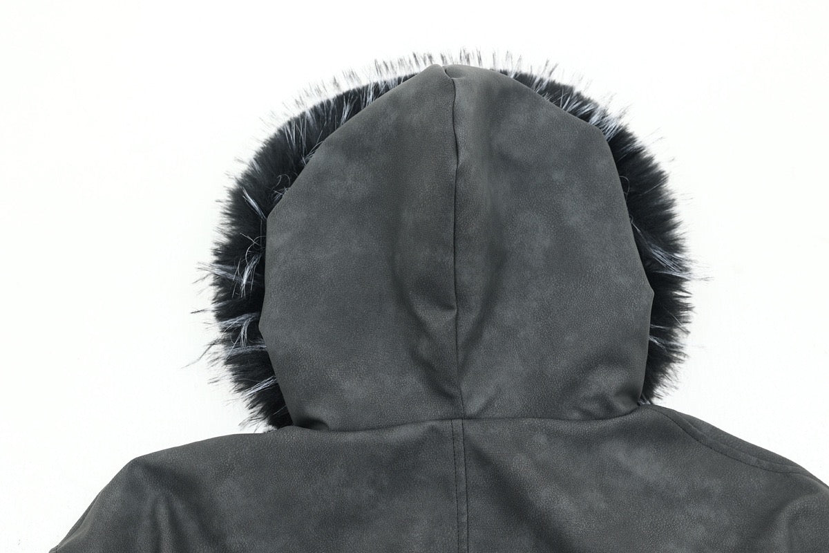Faux Fur Hood PU Bomber Jacket | Cropped Street Style