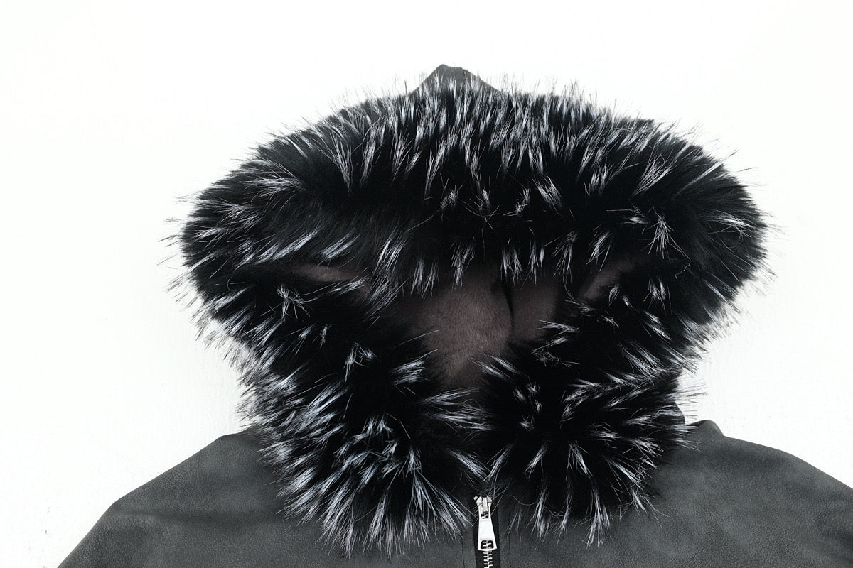 Faux Fur Hood PU Bomber Jacket | Cropped Street Style