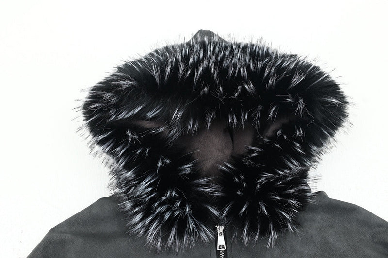 Faux Fur Hood PU Bomber Jacket | Cropped Street Style
