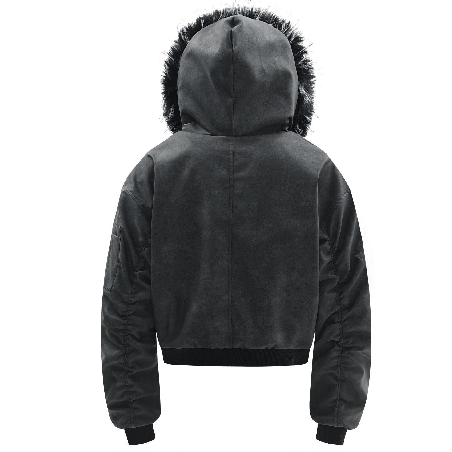Faux Fur Hood PU Bomber Jacket | Cropped Street Style