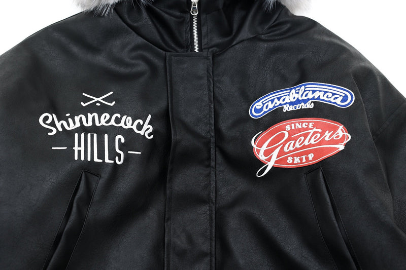 Shinnecock Hills PU Bomber Jacket with Faux Fur Hood