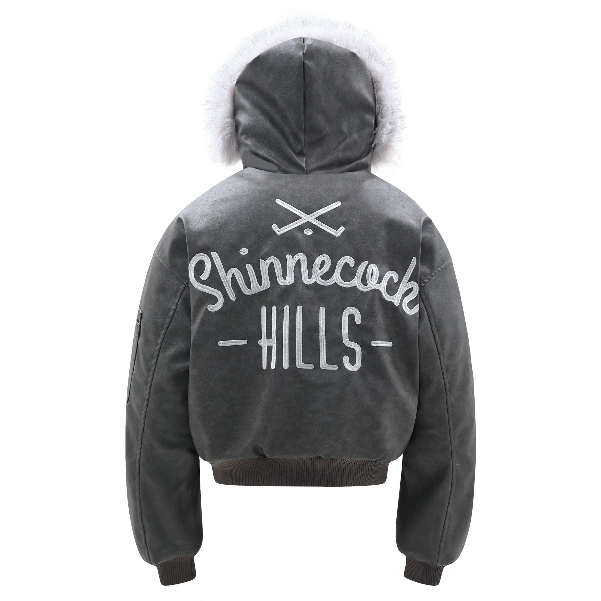 Shinnecock Hills PU Bomber Jacket with Faux Fur Hood