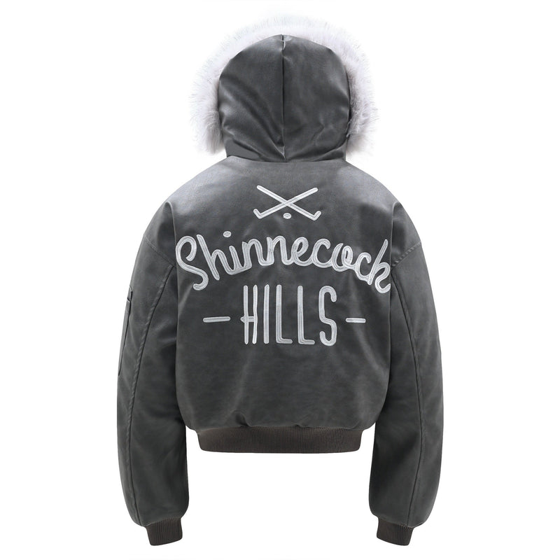 Shinnecock Hills PU Bomber Jacket with Faux Fur Hood