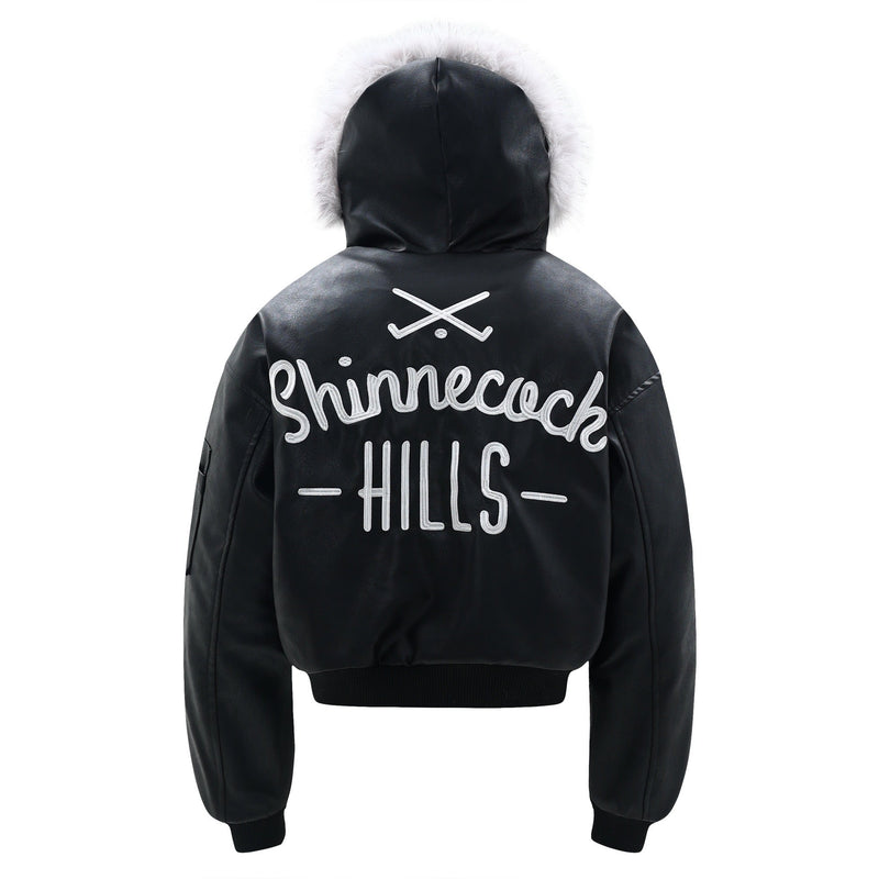 Shinnecock Hills PU Bomber Jacket with Faux Fur Hood
