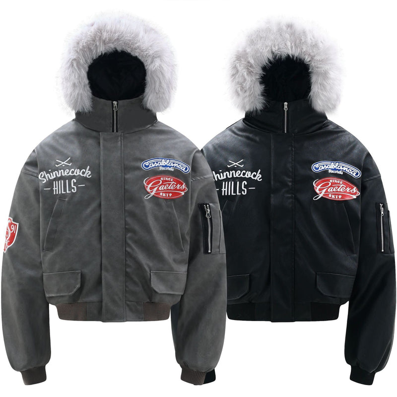 Shinnecock Hills PU Bomber Jacket with Faux Fur Hood