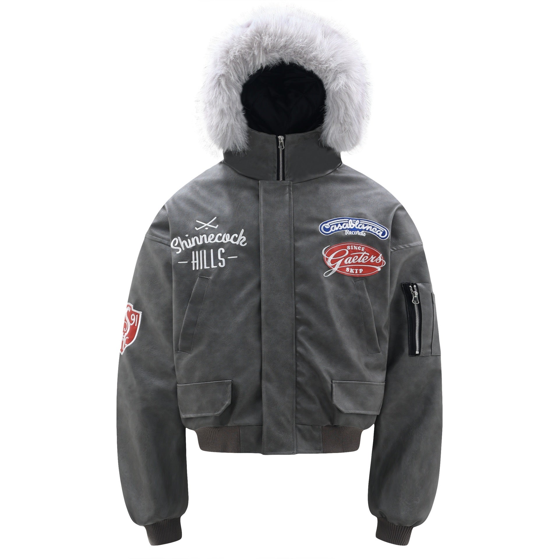Shinnecock Hills PU Bomber Jacket with Faux Fur Hood