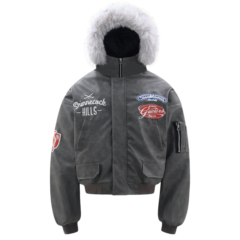 Shinnecock Hills PU Bomber Jacket with Faux Fur Hood