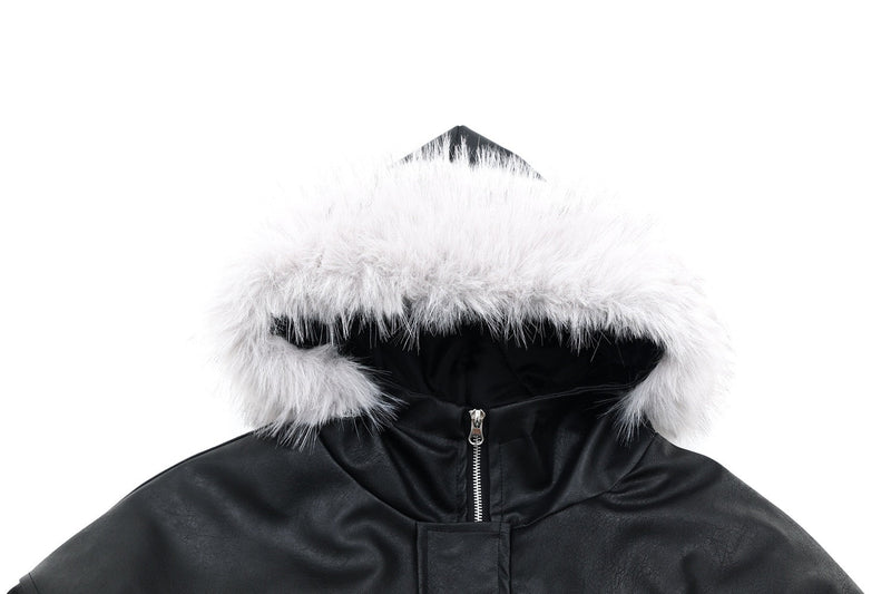 Shinnecock Hills PU Bomber Jacket with Faux Fur Hood