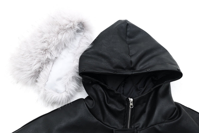 Shinnecock Hills PU Bomber Jacket with Faux Fur Hood