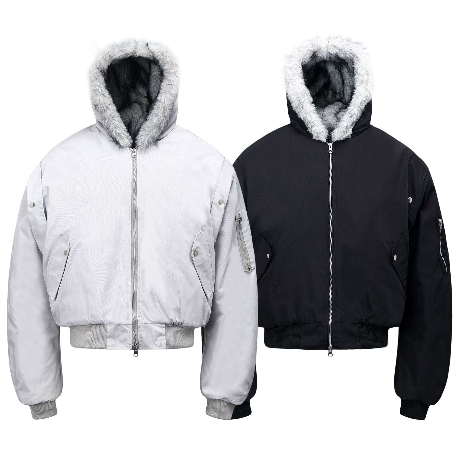 Omirad Fur-Trimmed Nylon Hooded Bomber Jacket | Black