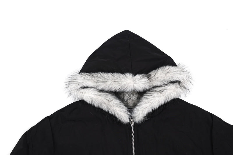 Omirad Fur-Trimmed Nylon Hooded Bomber Jacket | Black