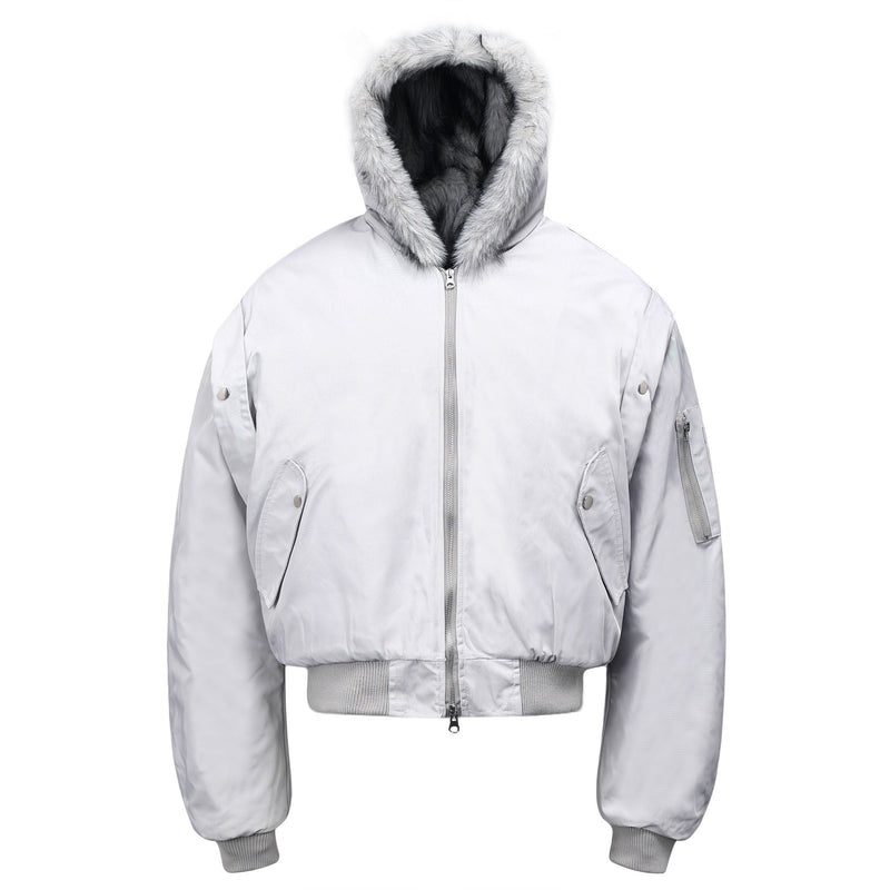 Omirad Fur-Trimmed Nylon Hooded Bomber Jacket | Black