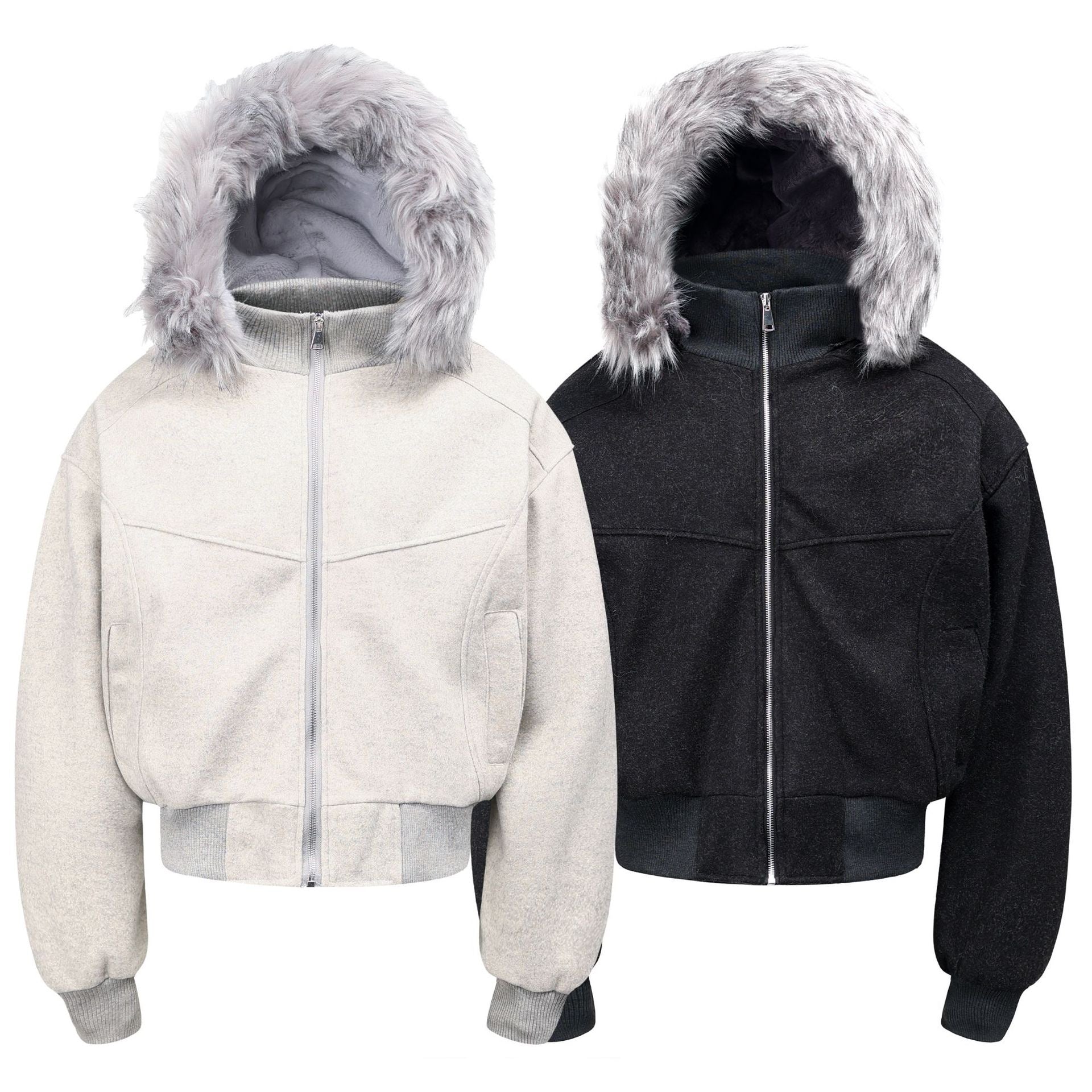 Omirad Fur-Hood Cropped Bomber Jacket | Winter Streetwear