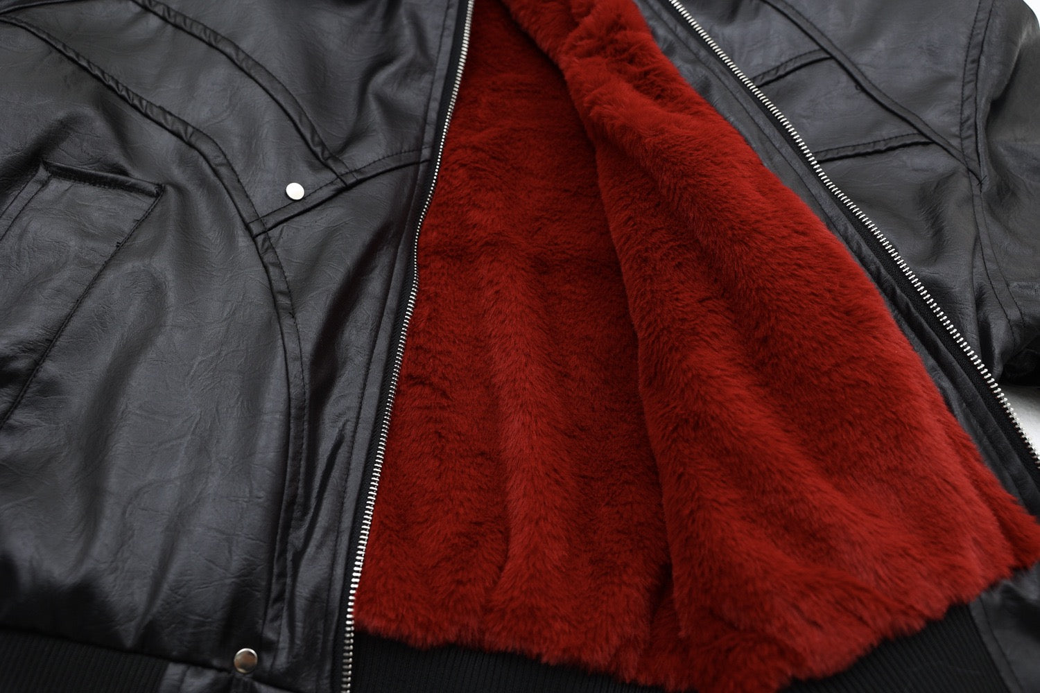 Cropped PU Leather Bomber Jacket with Oversized Faux-Fur Hood