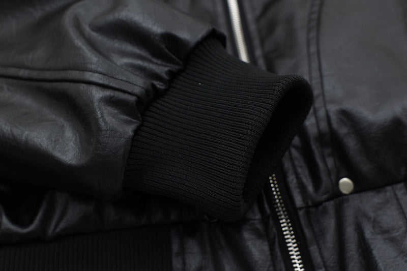 Cropped PU Leather Bomber Jacket with Oversized Faux-Fur Hood