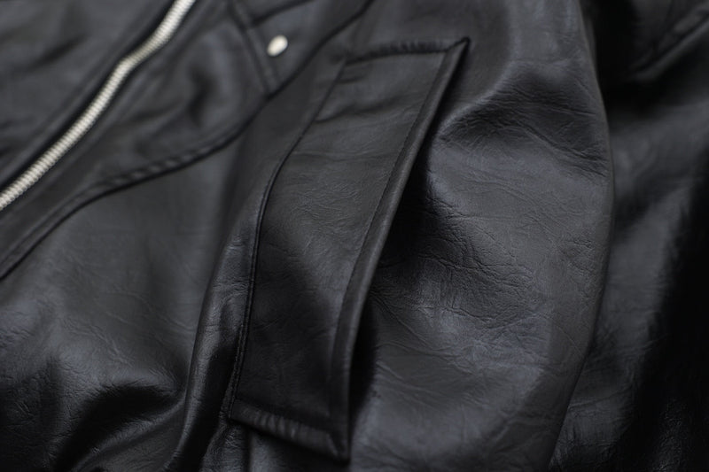 Cropped PU Leather Bomber Jacket with Oversized Faux-Fur Hood