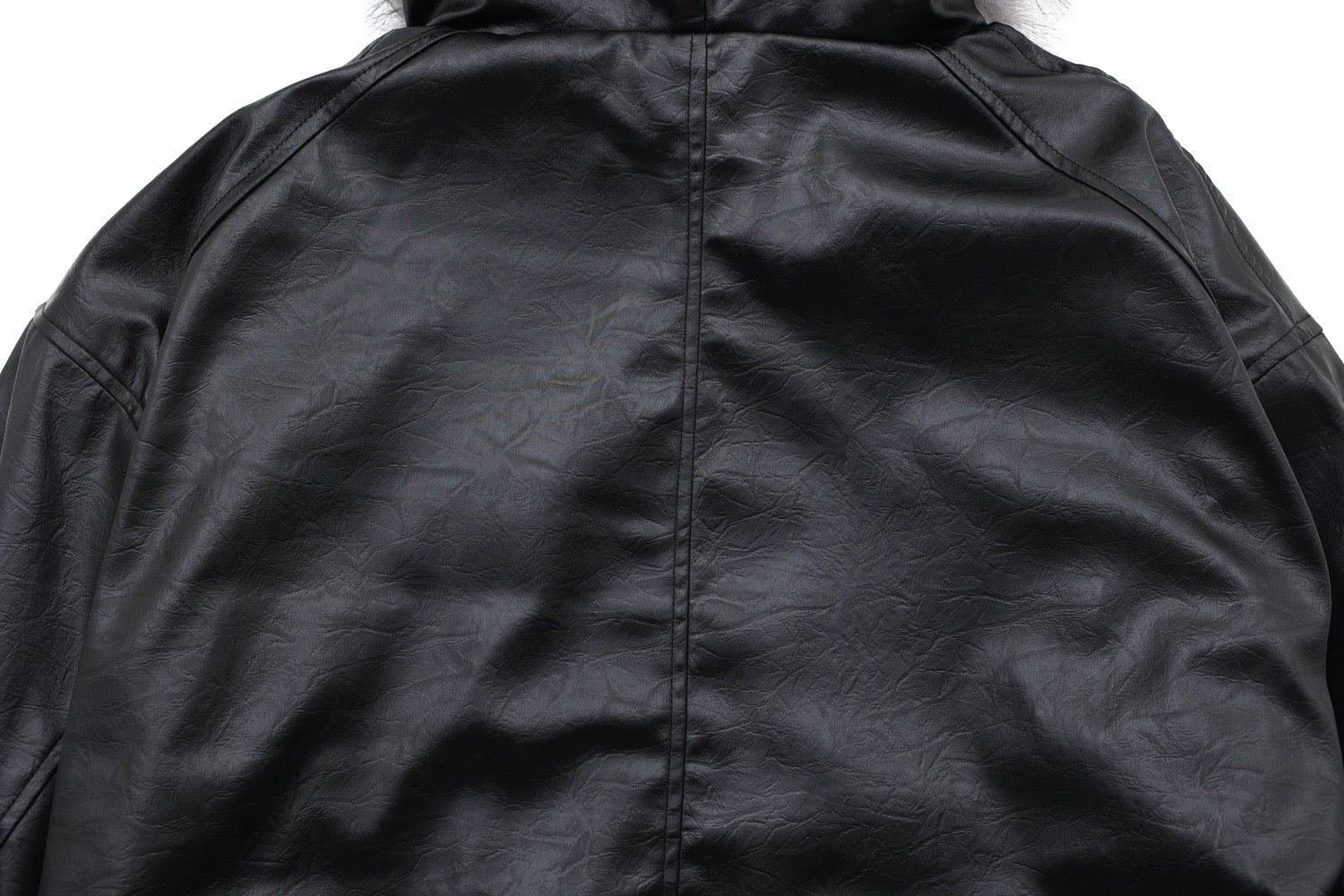 Cropped PU Leather Bomber Jacket with Oversized Faux-Fur Hood