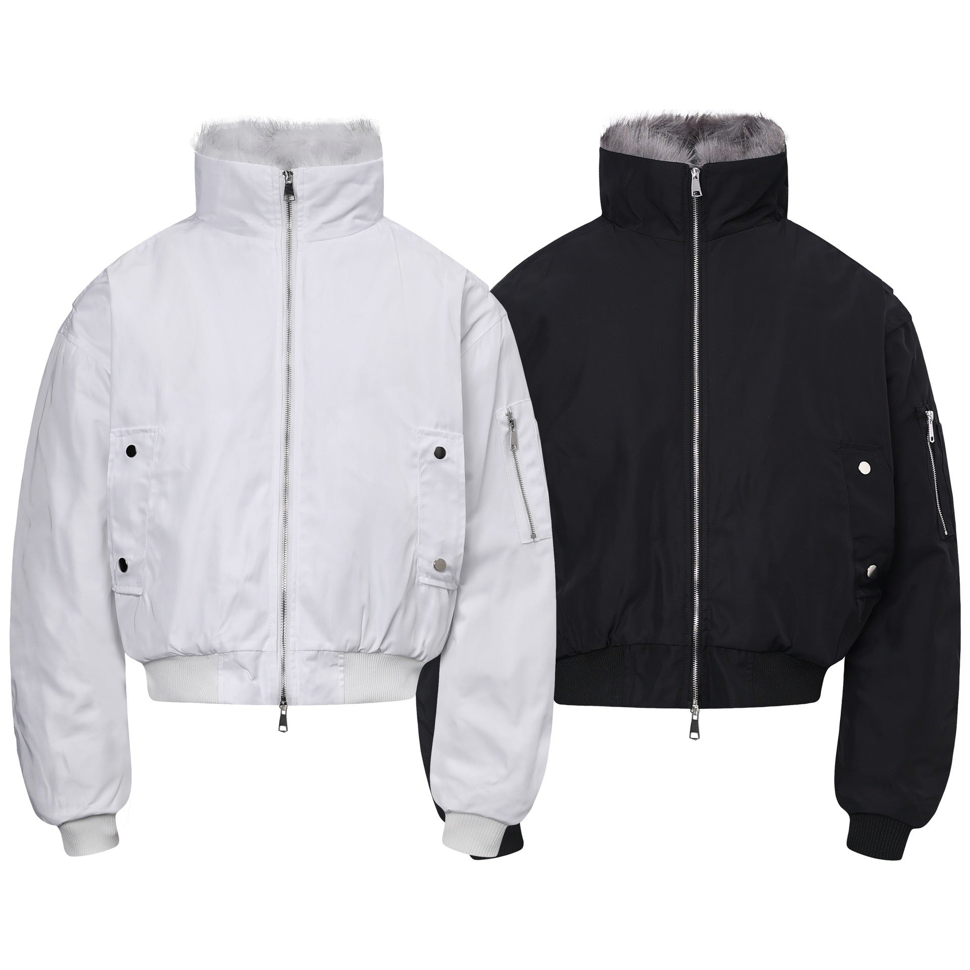 Cropped Bomber Jacket with Fur Collar | Streetwear