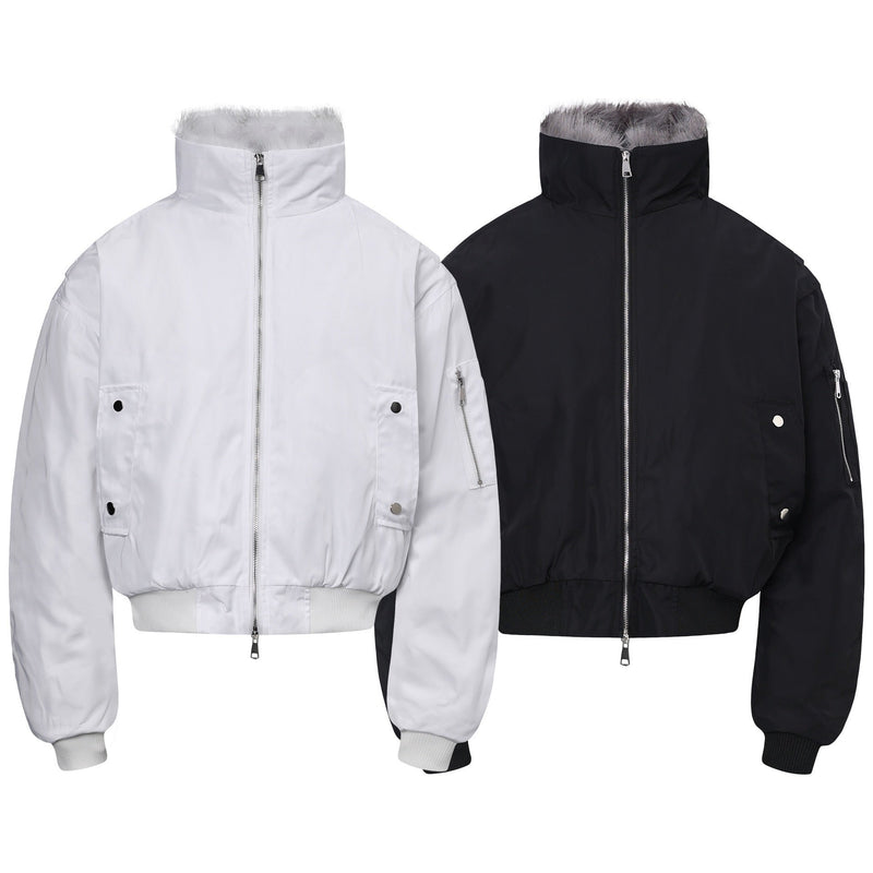 Cropped Bomber Jacket with Fur Collar | Streetwear