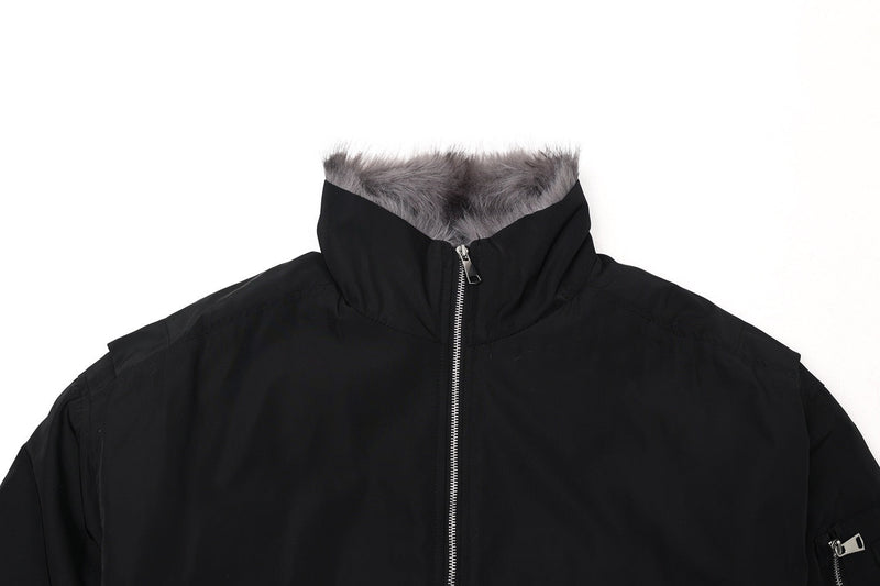 Cropped Bomber Jacket with Fur Collar | Streetwear
