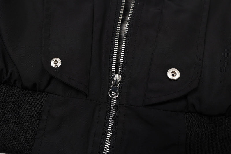Fur-Lined Hooded Snap Bomber Jacket | Cropped Streetwear