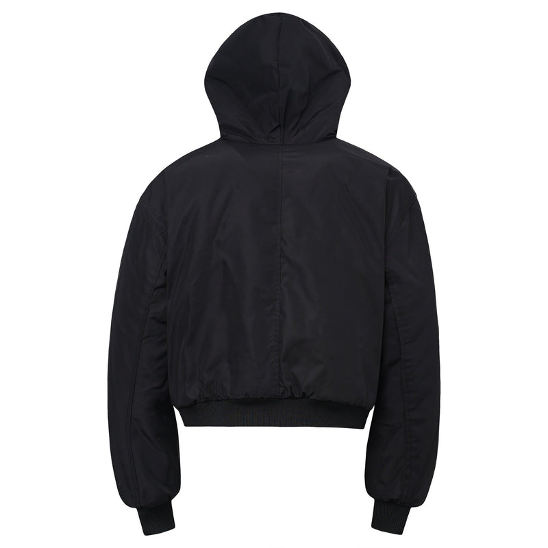 Fur-Lined Hooded Snap Bomber Jacket | Cropped Streetwear