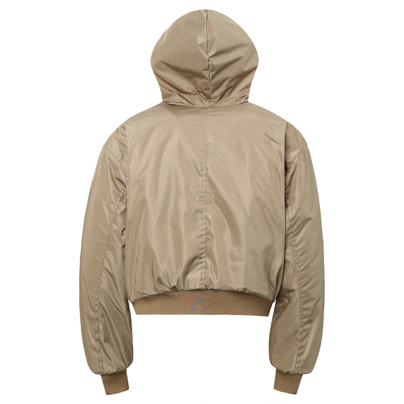 Fur-Lined Hooded Snap Bomber Jacket | Cropped Streetwear