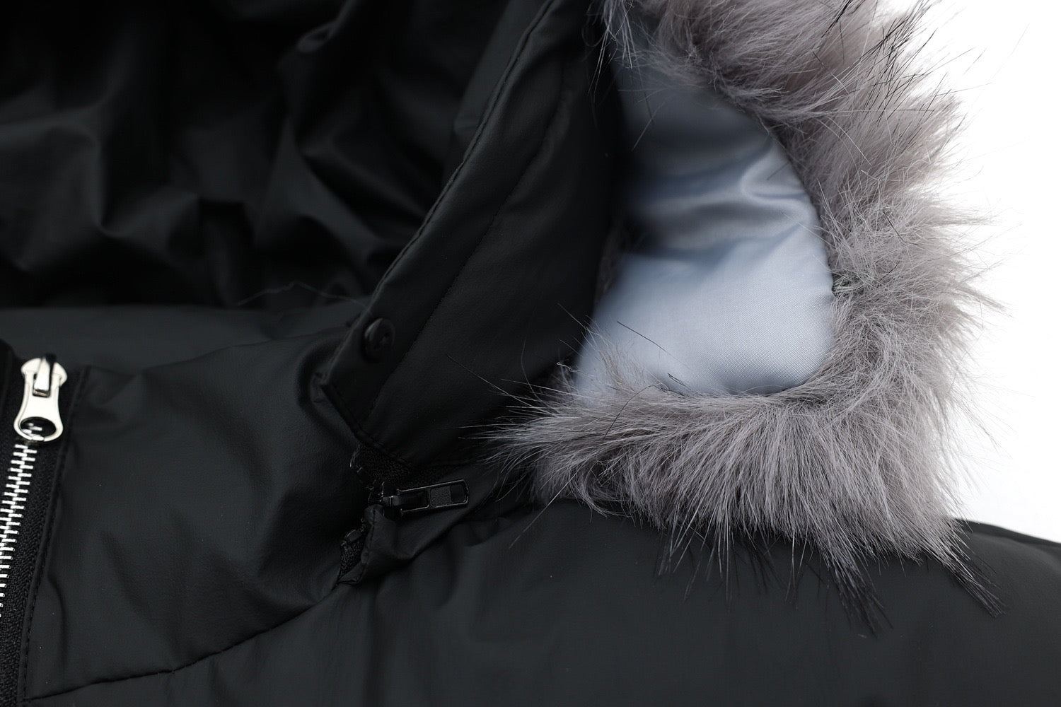 Faux-Fur Hood Puffer Jacket with Bold Red Embroidery