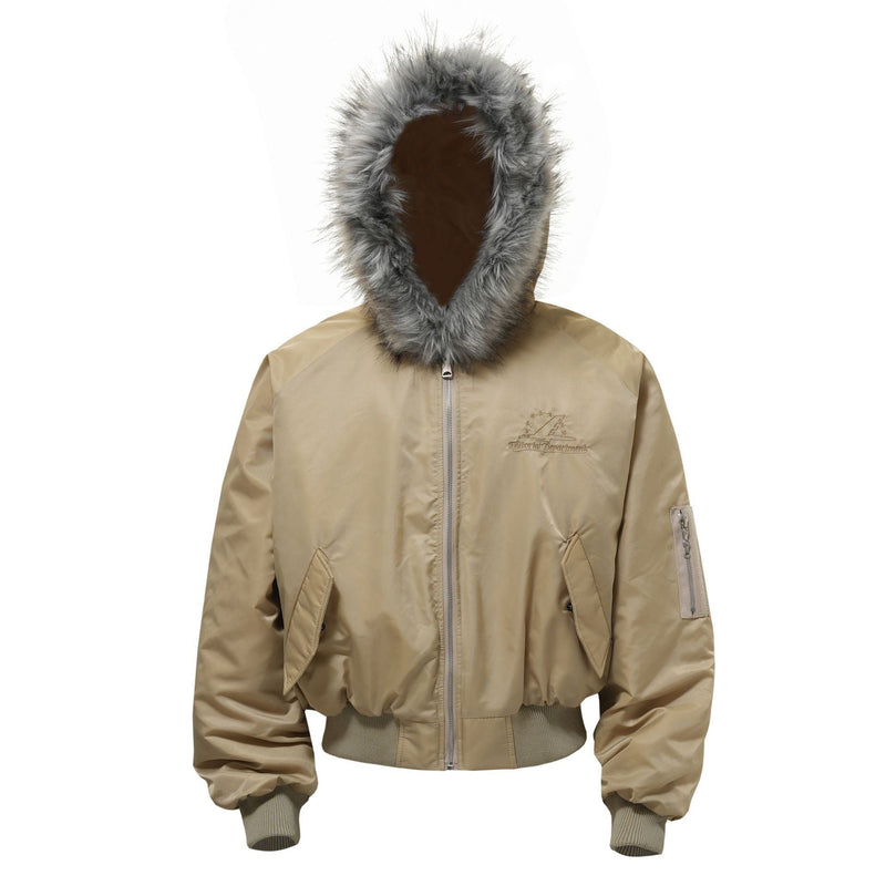 Omirad Fur-Hood Nylon Bomber Jacket | Cropped Streetwear