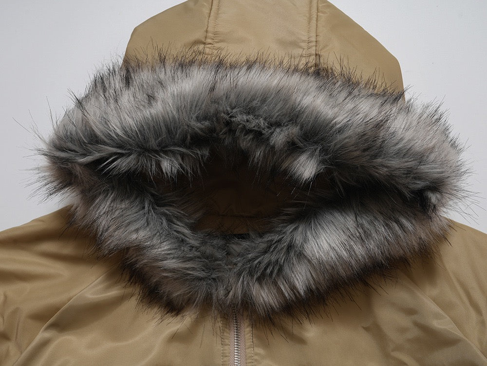 Omirad Fur-Hood Nylon Bomber Jacket | Cropped Streetwear