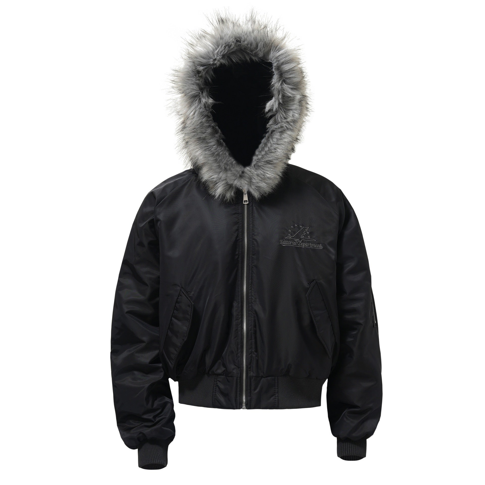 Omirad Fur-Hood Nylon Bomber Jacket | Cropped Streetwear