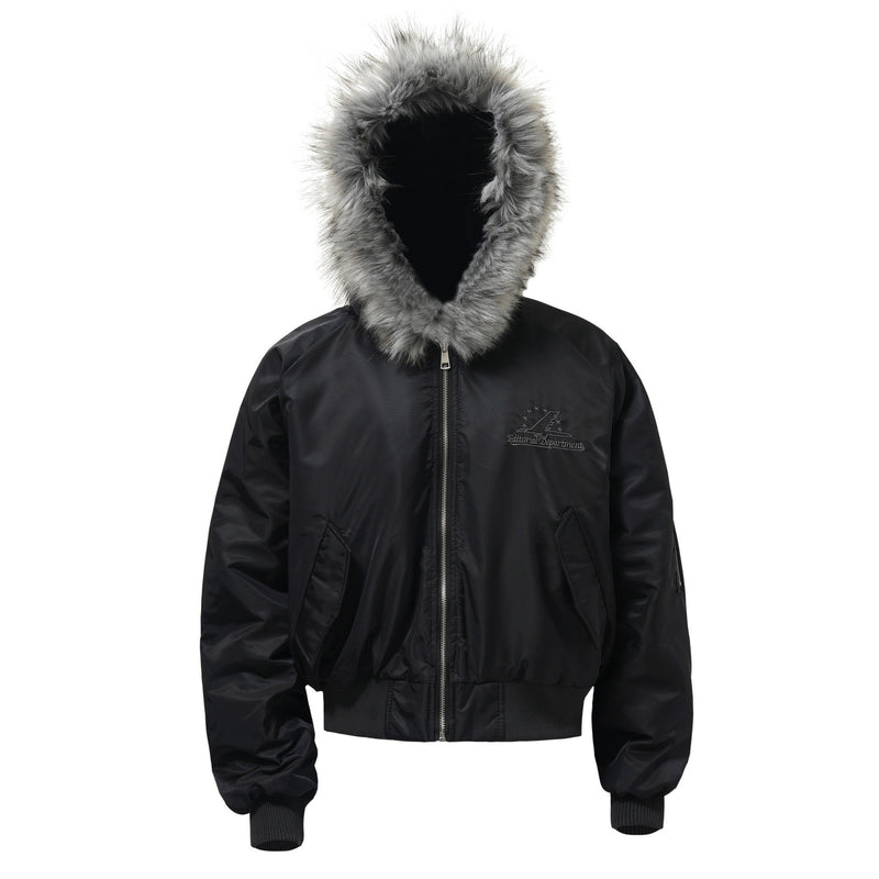 Omirad Fur-Hood Nylon Bomber Jacket | Cropped Streetwear
