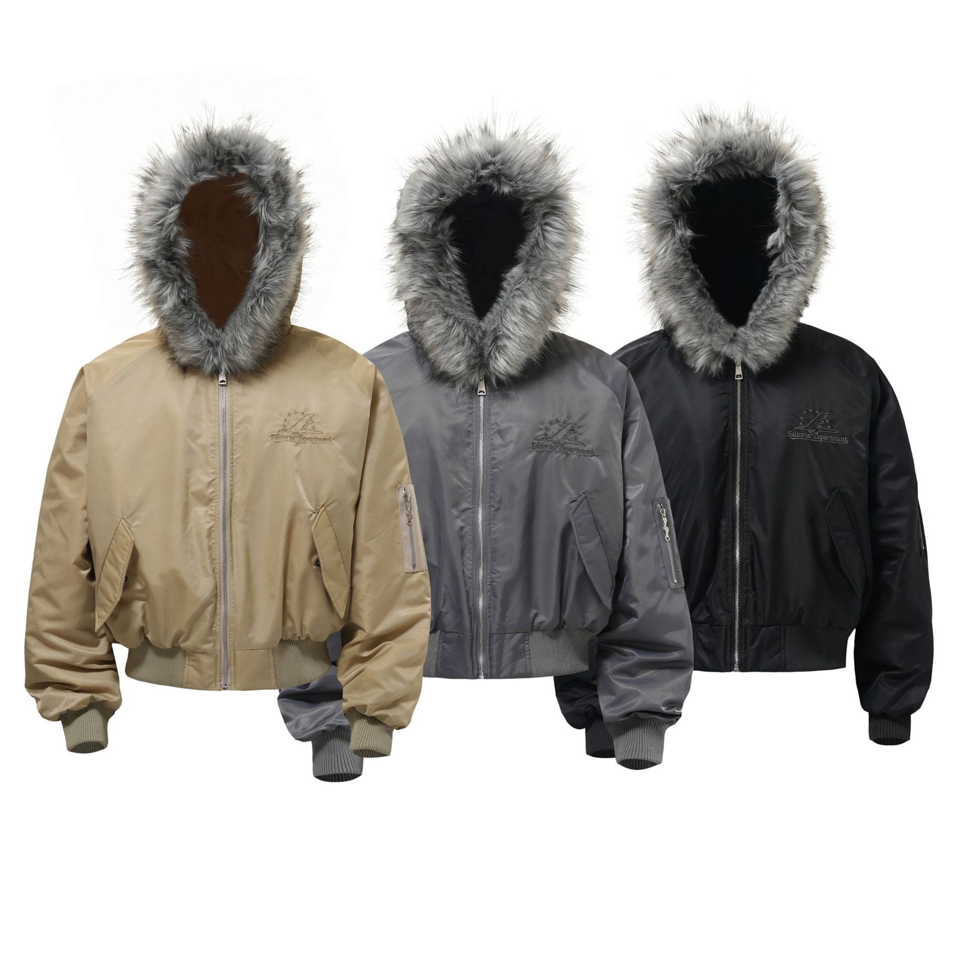 Omirad Fur-Hood Nylon Bomber Jacket | Cropped Streetwear