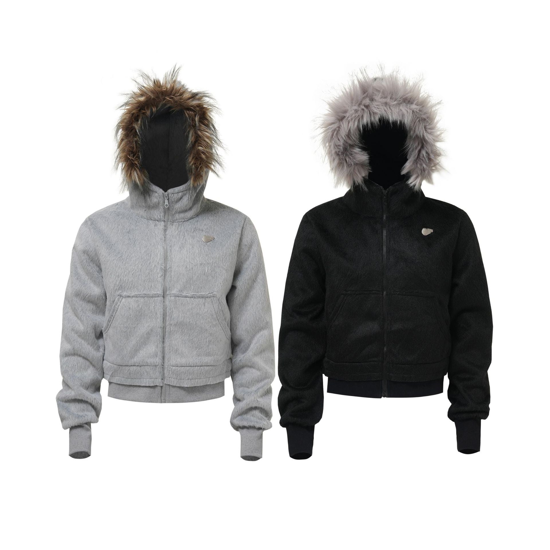 Omirad Fur-Hood Cropped Fleece Jacket | Women's Streetwear
