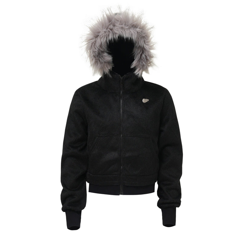 Omirad Fur-Hood Cropped Fleece Jacket | Women's Streetwear