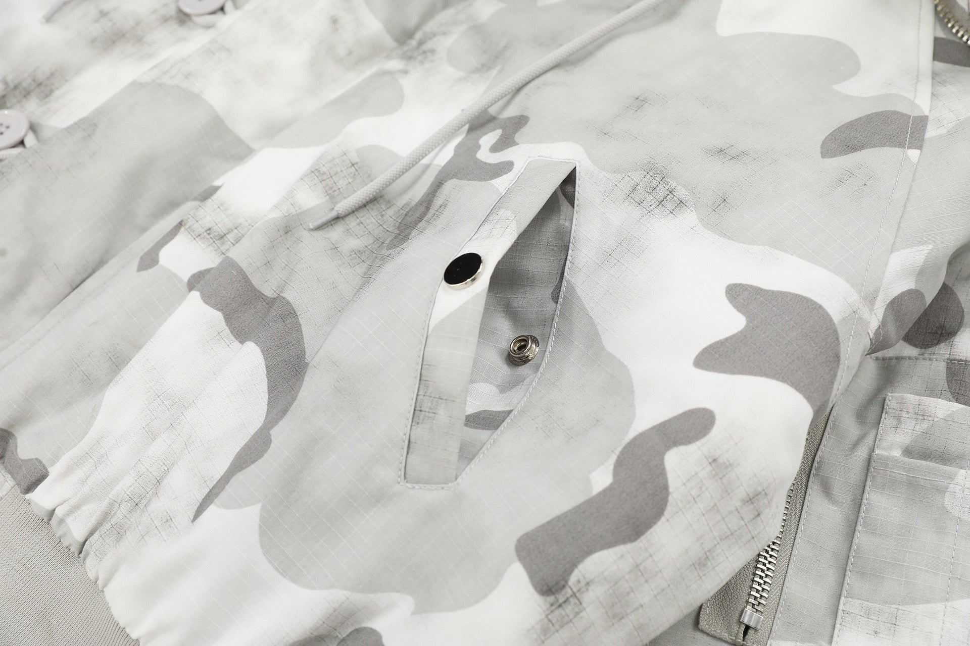 Arctic Snow Camo Bomber Jacket with Fur-Trim Hood