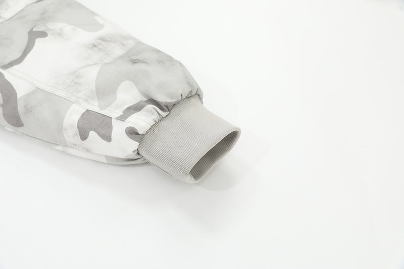 Arctic Snow Camo Bomber Jacket with Fur-Trim Hood