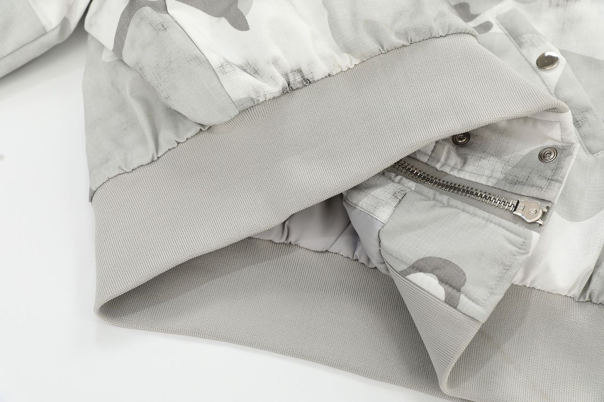 Arctic Snow Camo Bomber Jacket with Fur-Trim Hood